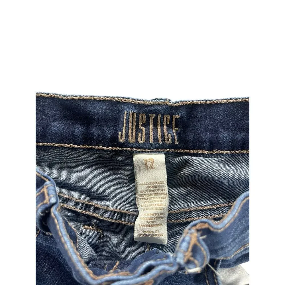 Justice Girls Blue Distressed Ripped Denim Jean Cuffed Shorts Youth Size 12